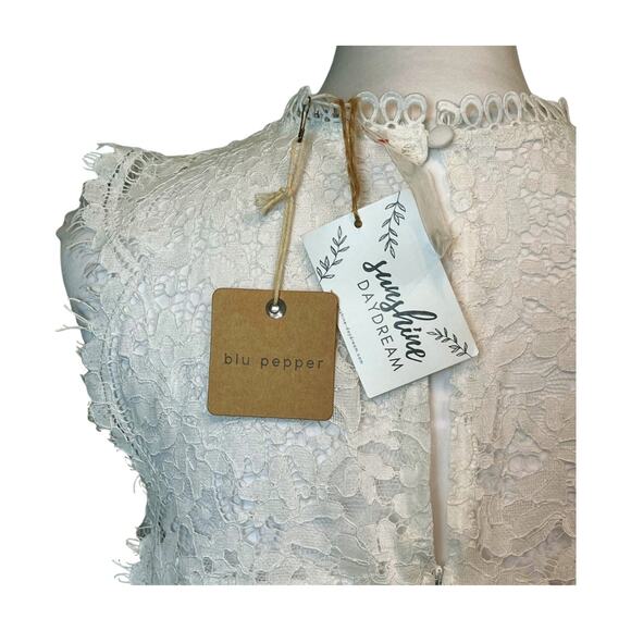 Blu Pepper Mock Neck White Lace Sheath Dress Large Coquette Bridal Boho Chic - Picture 10 of 12